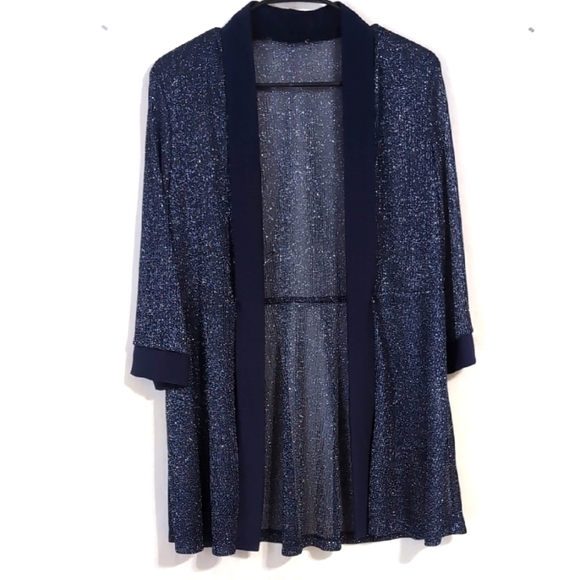 Vintage John's Girl Navy Metallic Shimmer Blazer Cardigan Size Medium - Picture 1 of 5